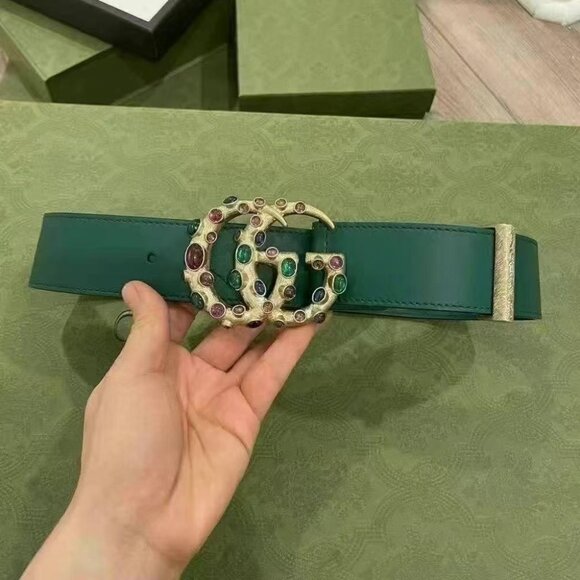 Gucci Accessories - NWOT Authentic Gucci  Calfskin Ceramic Glass Double G Belt Emerald Multicolor